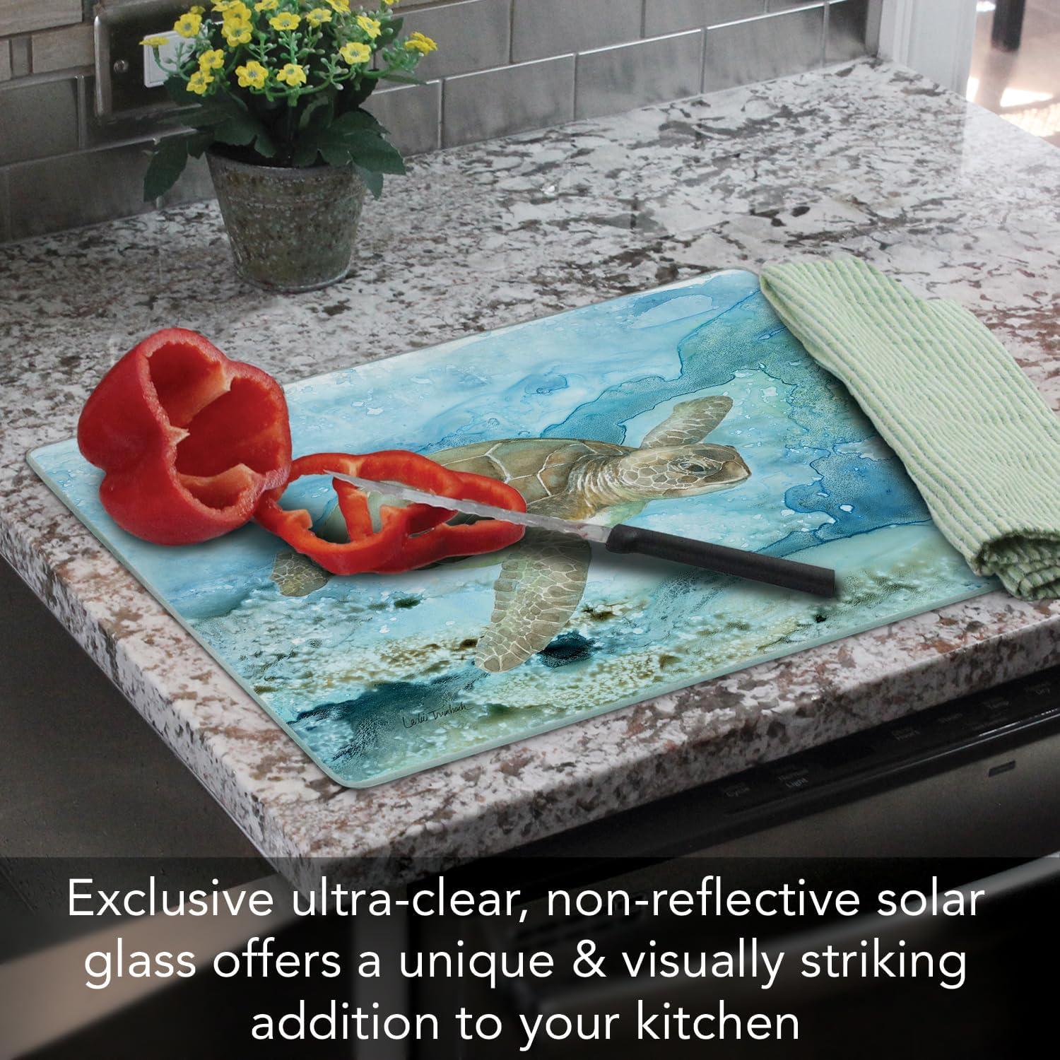 CounterArt Under Sea Life 3mm Glass Cutting Board 15” x 12”