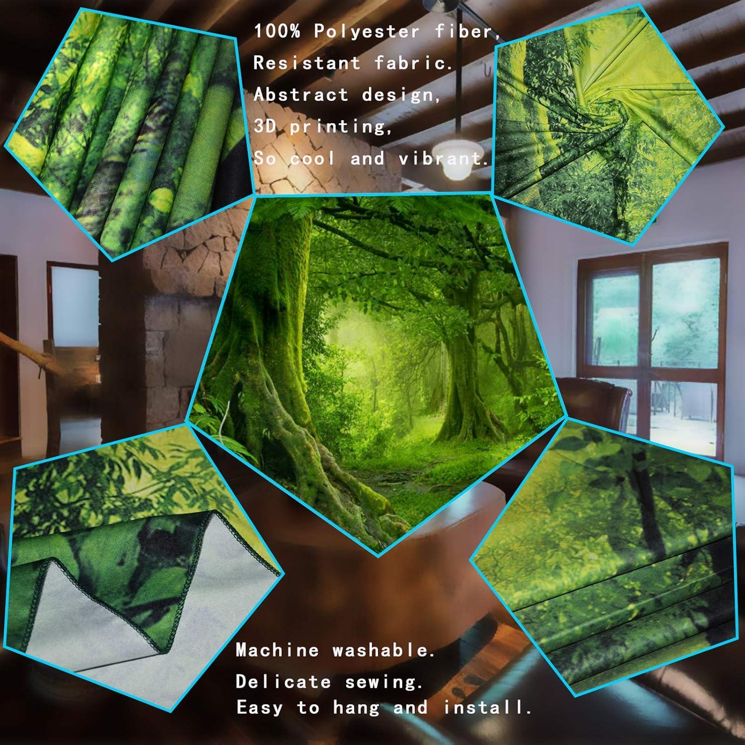 Misty Forest Tapestry Green Tree in Jungle Forest Tapestries Wall Hanging Nature Scenery Woodland Backdrop for Living Room Bedroom