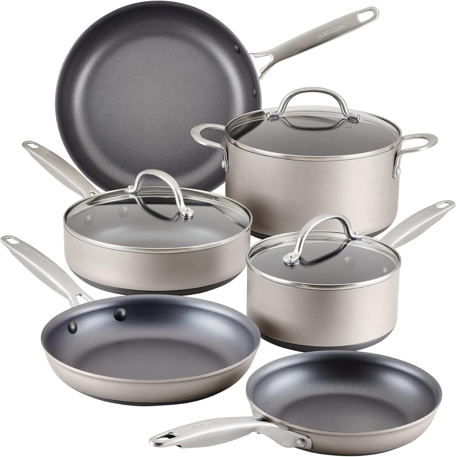 Silver 9-Piece Nonstick Aluminum Cookware Set with Stainless Steel Handles