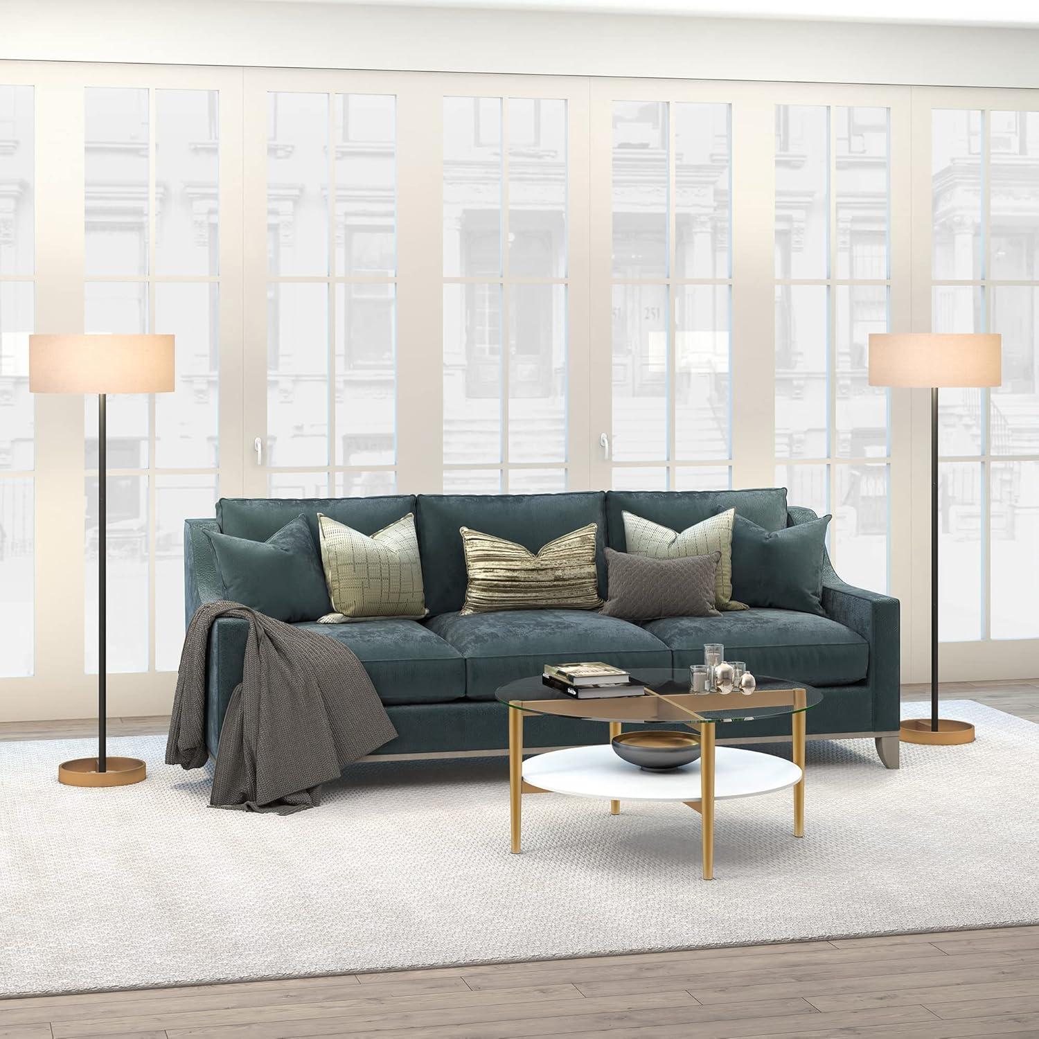Henn&Hart 20" Matte Black/Brass Metal/Fabric Floor Lamp