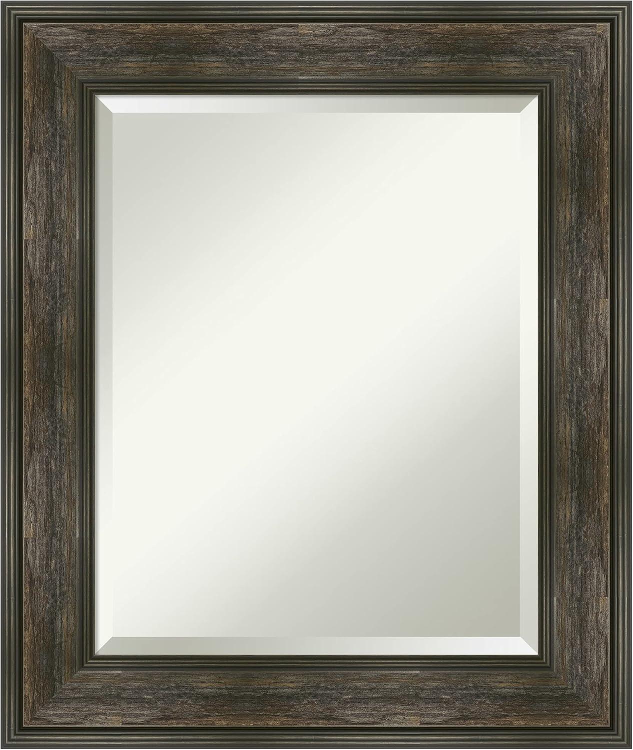 Amanti Art Beveled Bathroom Wall Mirror - Rail Rustic Char Frame - Rail Rustic Char Outer Size: 22 x 26 in