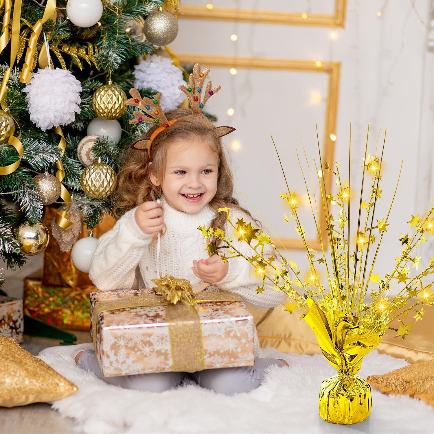6 Sets Metallic Foil Spray Centerpiece with LED Lights Star Centerpieces for Tables Burst Metallic Glitter Foil Party Table Centerpieces for Party Event Anniversary Birthday Dining Table Decor