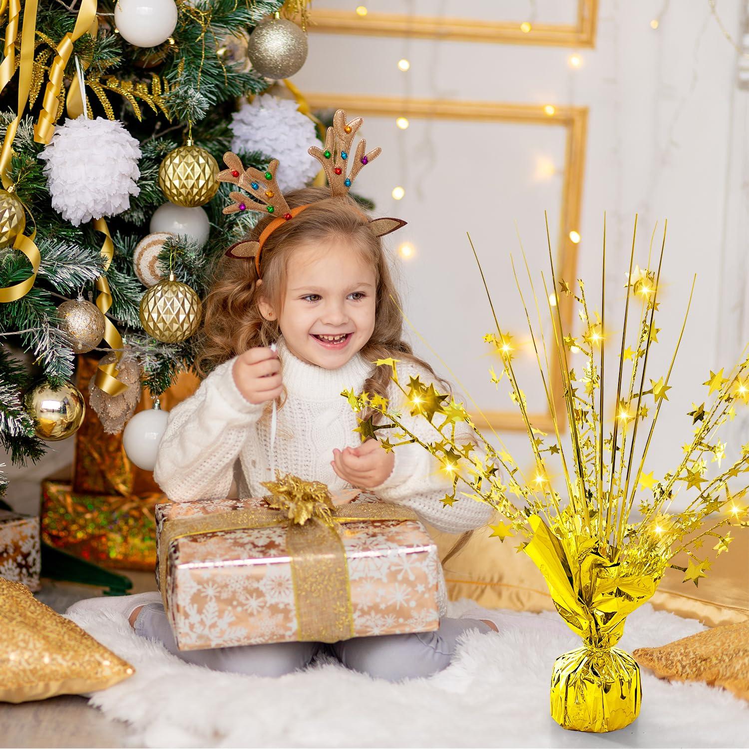 6 Sets Metallic Foil Spray Centerpiece with LED Lights Star Centerpieces for Tables Burst Metallic Glitter Foil Party Table Centerpieces for Party Event Anniversary Birthday Dining Table Decor