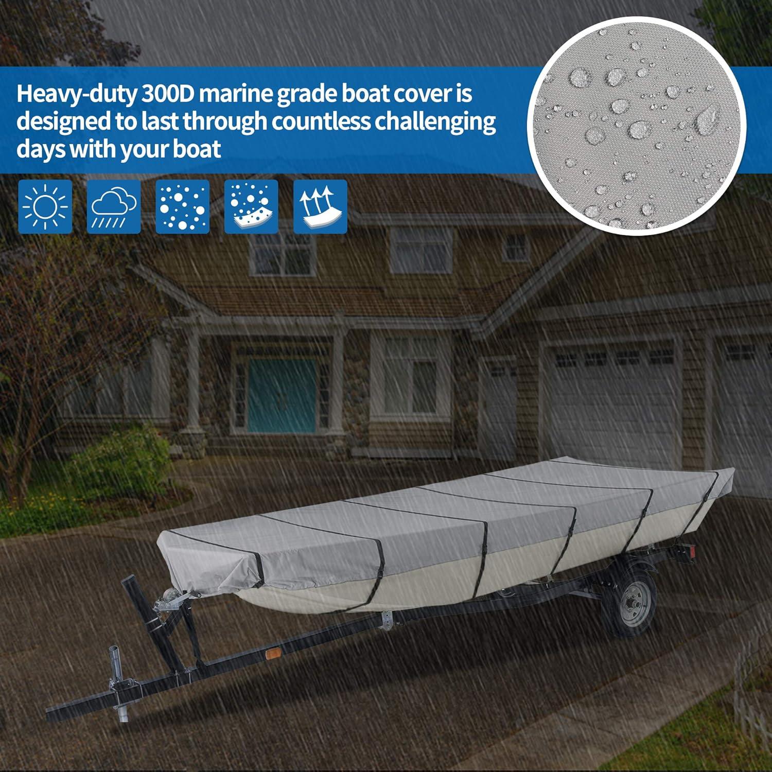Genrics 12Ft Boat Cover Waterproof Heavy Duty Trailerable Replacement for Jon Boat Grey