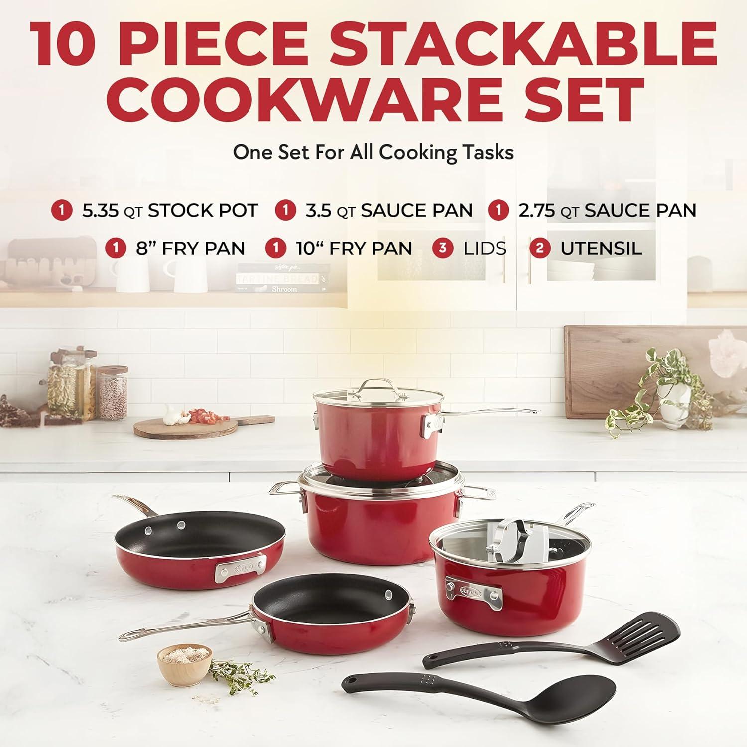 Gotham Steel Stackable Pots and Pans Set Nonstick Cookware Set, 10Pcs Stackmaster