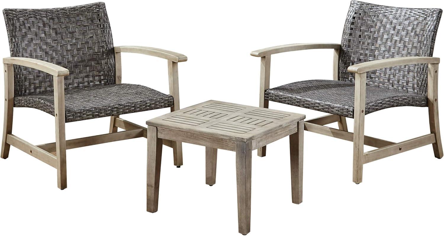 Gray Wicker and Acacia Wood Outdoor 3-Piece Set