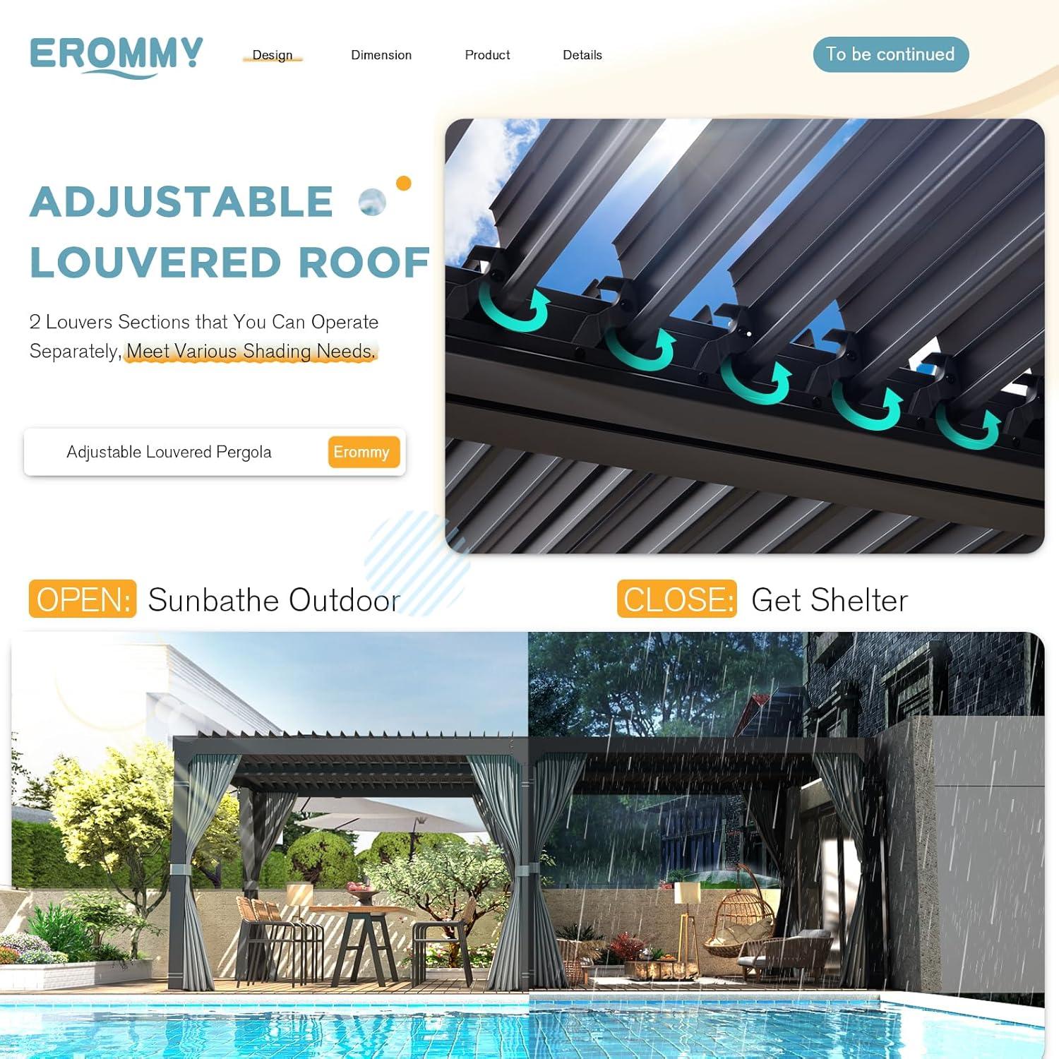 Erommy 10' x 20' Hardtop Gazebo, Adjustable Metal Roof with Curtains & Netting