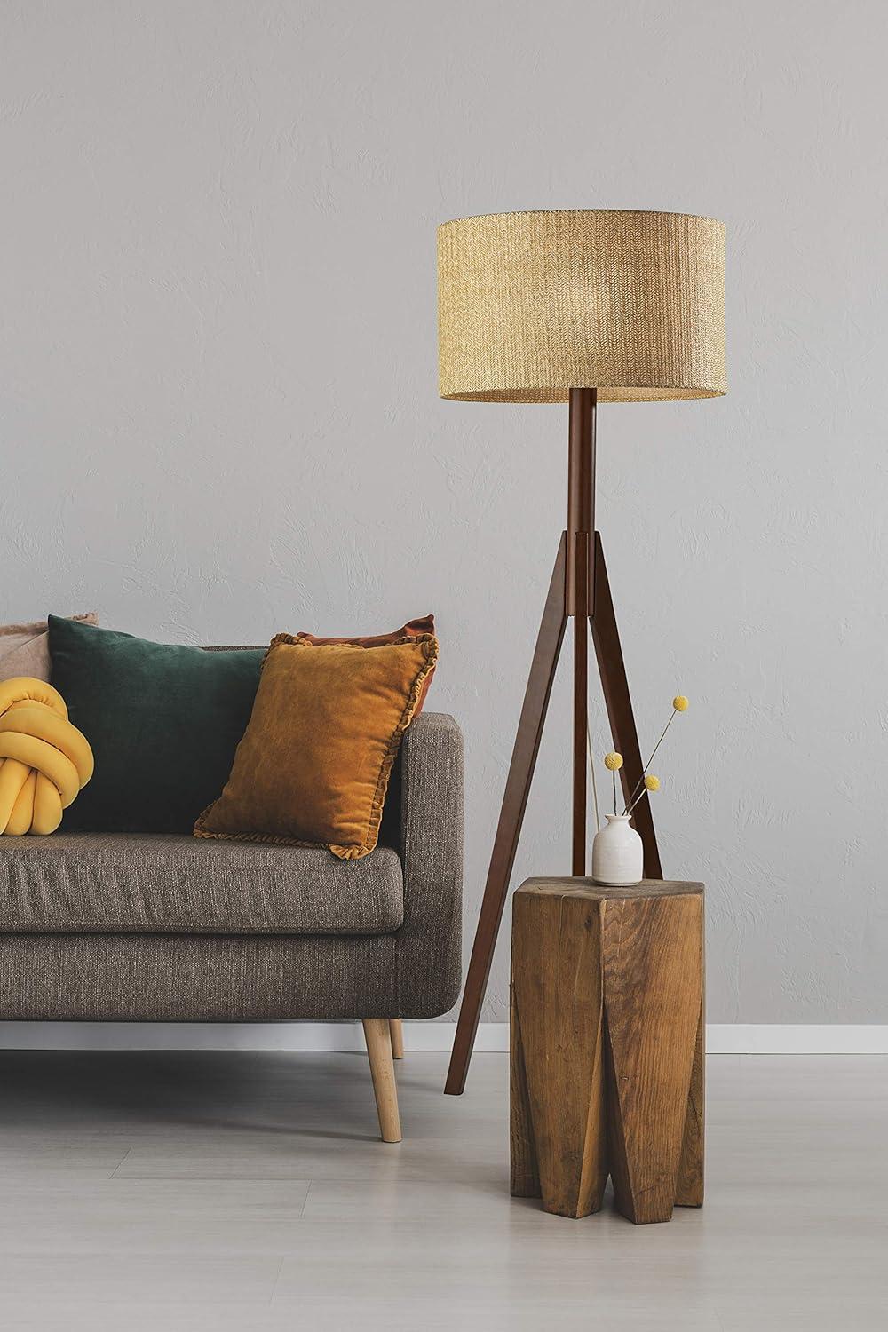 Sustainable Walnut Tripod Floor Lamp with Woven Paper Shade