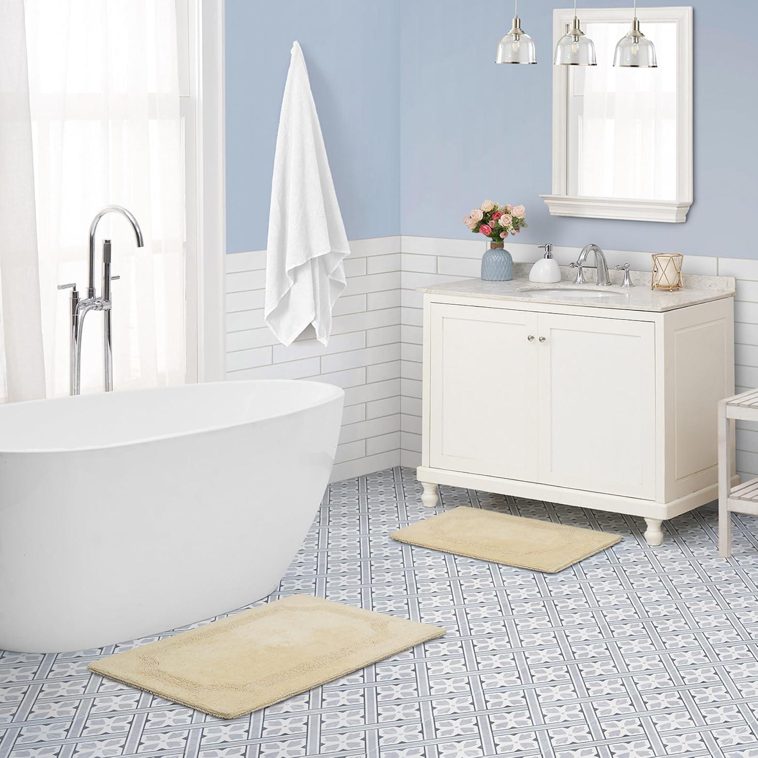 Reversible Yellow Cotton 2-Piece Bath Mat Set