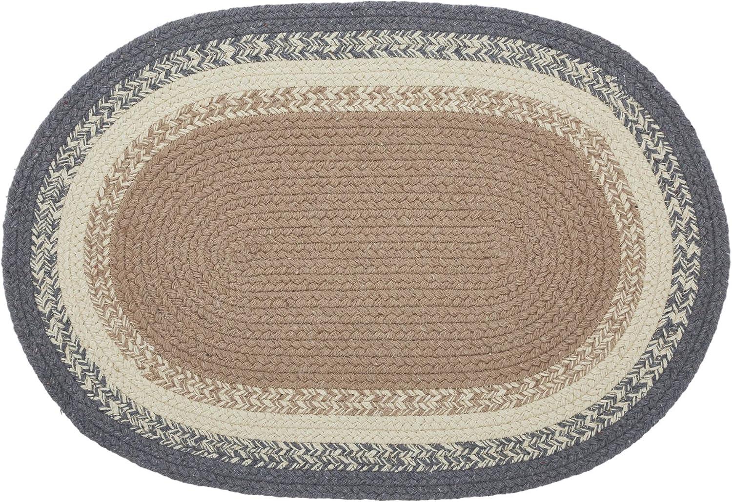 Ash Grey and Tan Braided Cotton Oval Placemat 13x19