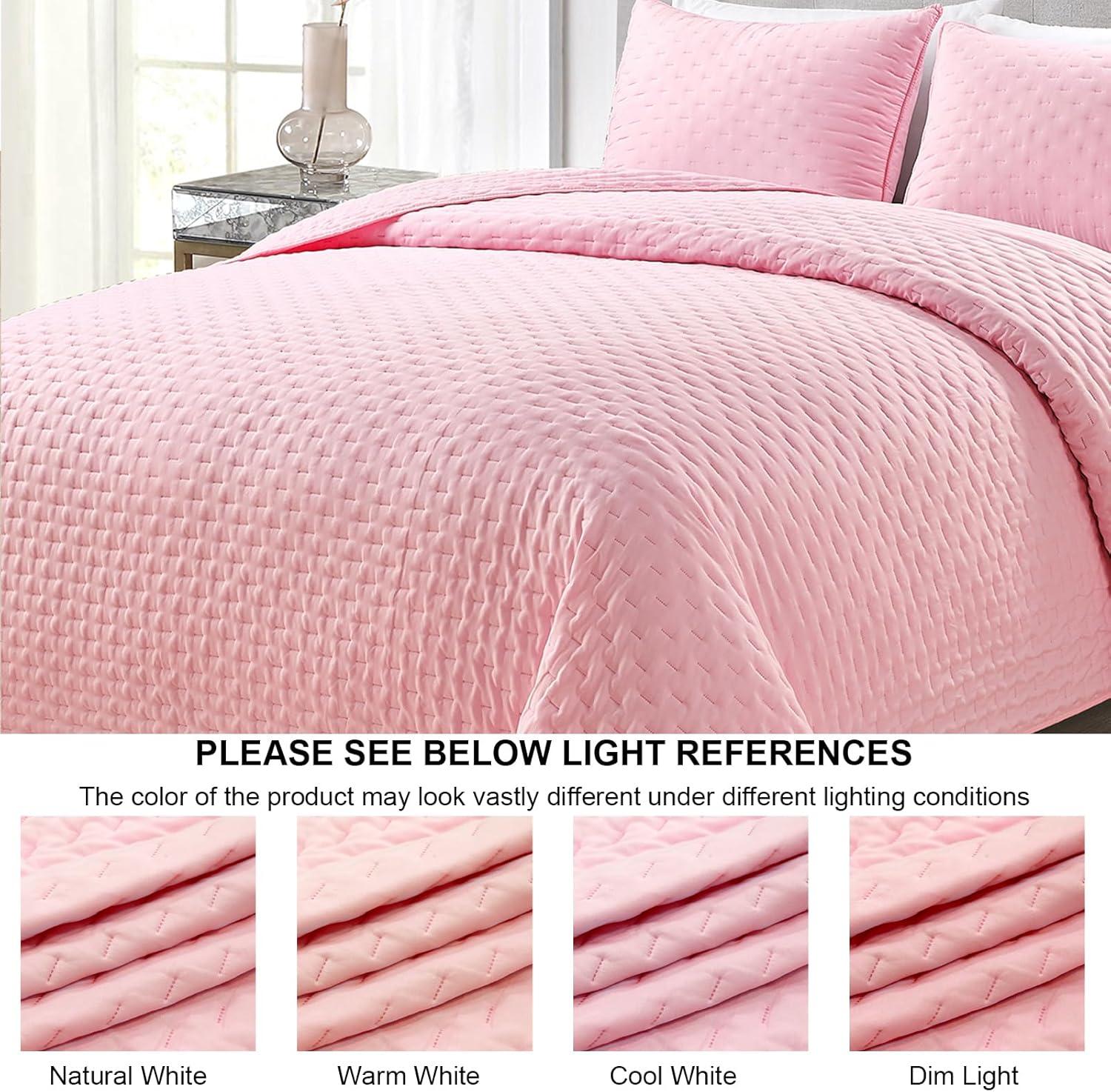 Blush Pink Twin Microfiber Reversible Quilt Set