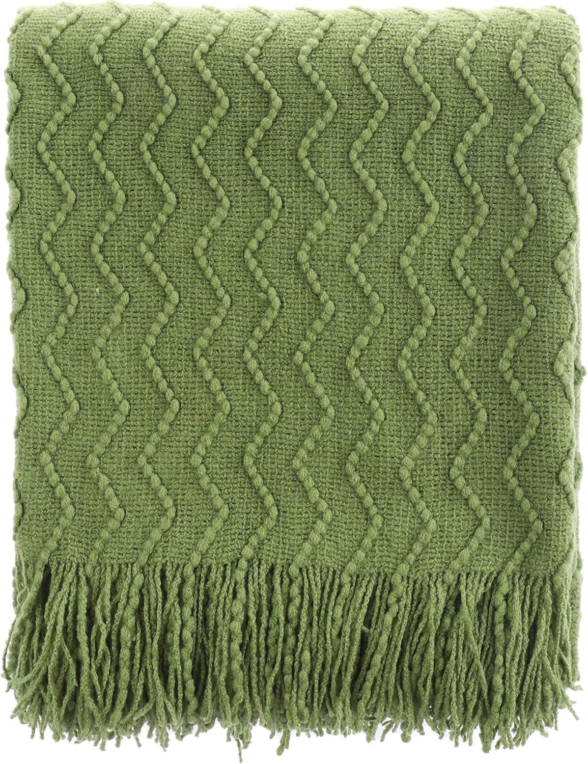 Battilo Green Throw Blanket for Couch, Textured Soft Green Blanket Throw,Dorm Essentials,50"x60"