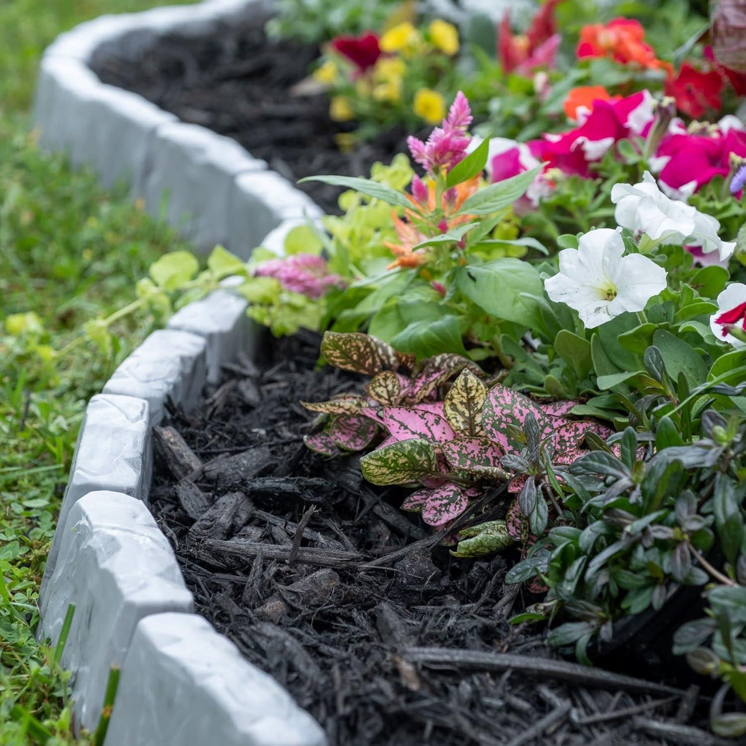 Slate Gray Faux Stone No-Dig Landscape Edging Kit with Anchoring Spikes