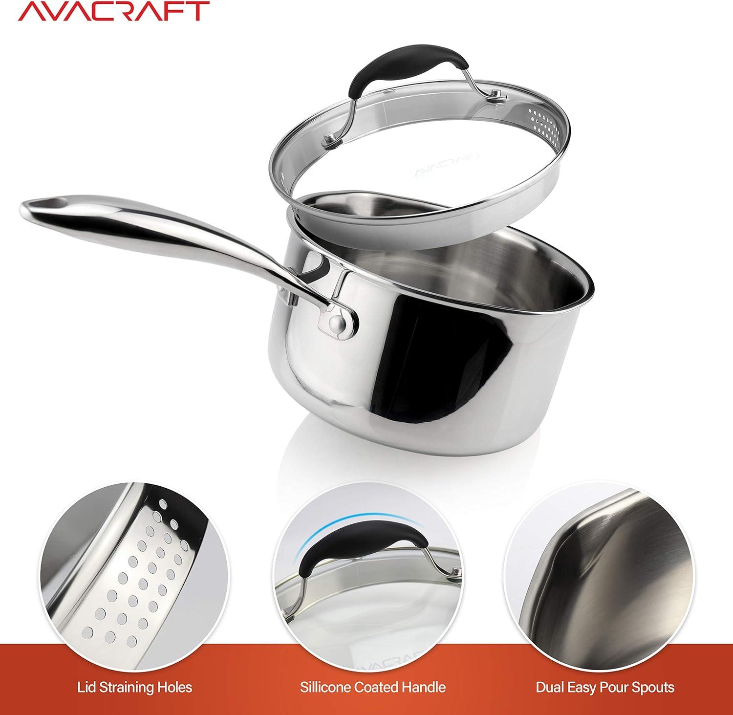 2.5 Quart Stainless Steel Saucepan with Glass Strainer Lid