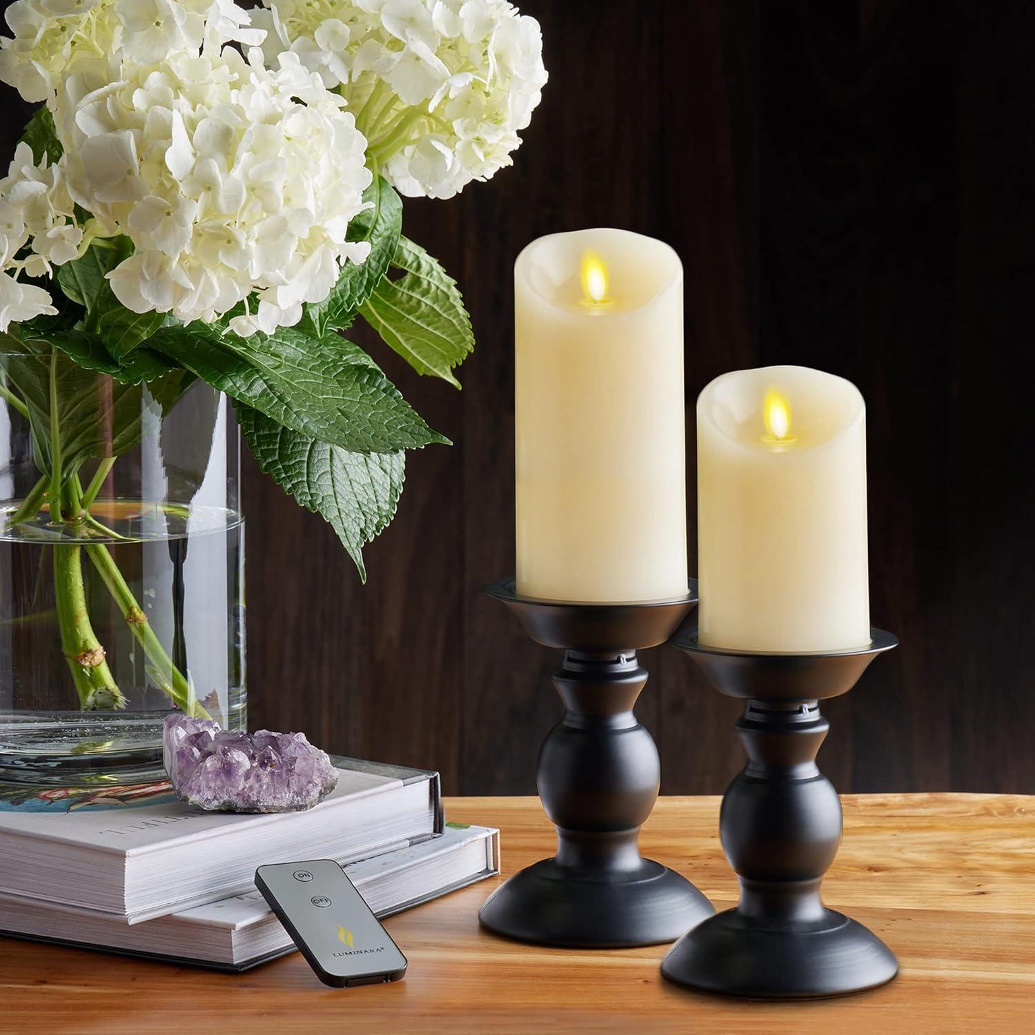 Ivory Flameless LED Pillar Candle with Scalloped Edge, 3" x 4.5"