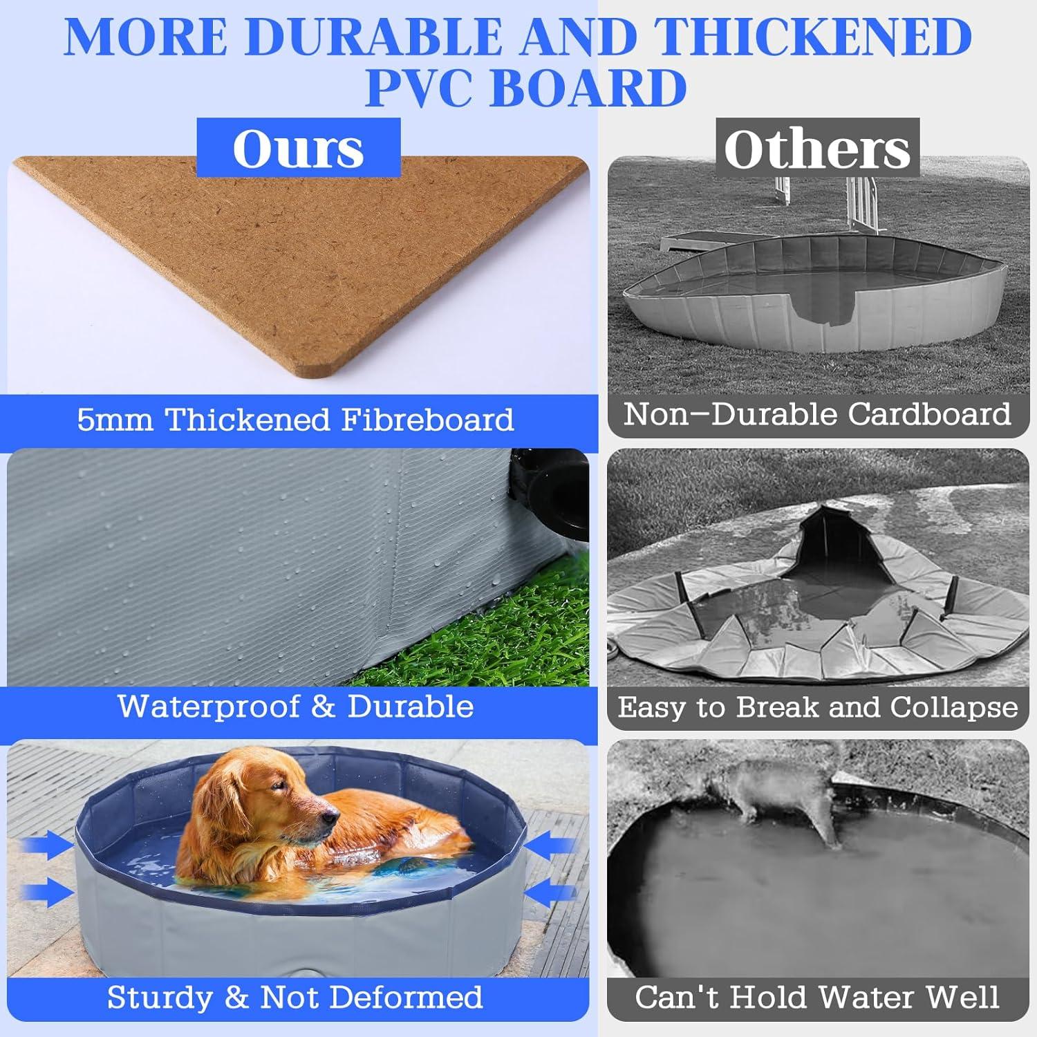 Foldable Dog Bath Swimming Pool Plastic Kiddie Pool Professional Tub Collapsible Grooming Bathtub for Pets Kids Baby and Toddler, 32 x 8 Inches Blue (Gray, S - 32'' x 8'')