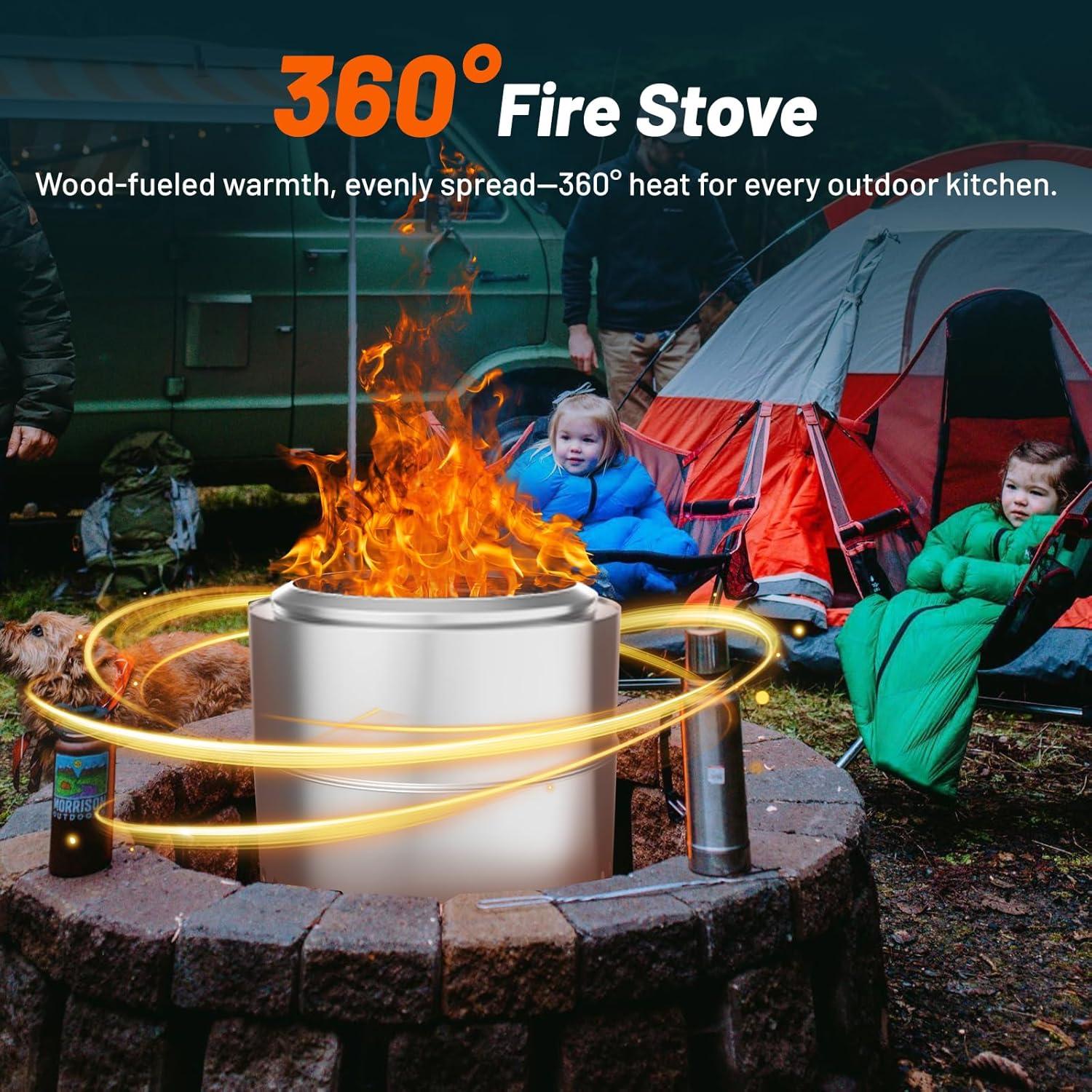 HGD 20 inch Portable Smokeless Fire Pit - Stainless Steel Bonfire Firepit with Airflow Technology for Efficient Outdoor Heating - Includes Carry Bag - Perfect for Gatherings, RV Travel, and Backyard