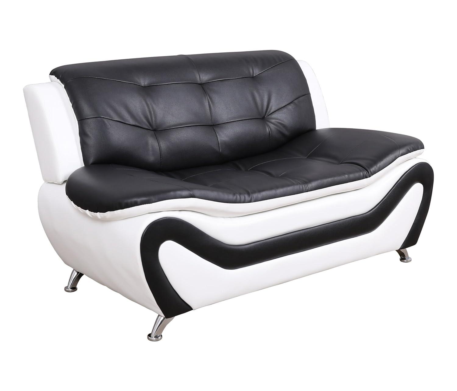 PonLiving Furniture 3 Piece Aldo Modern Sofa Set, Black & White Golden Coast Furniture 3 Piece Aldo Modern Sofa Set, Black & White