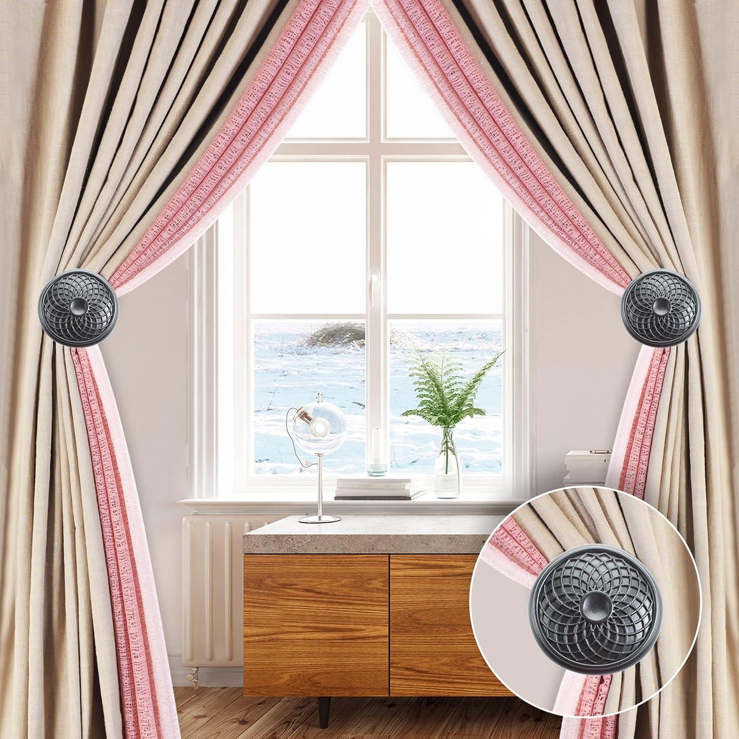 Deco Window 2 Pcs Curtain Holdback for Curtains Wall Mounted Metal Drapery Disc Leaf Hook for Sheer and Blackout Panels (Black Matt)