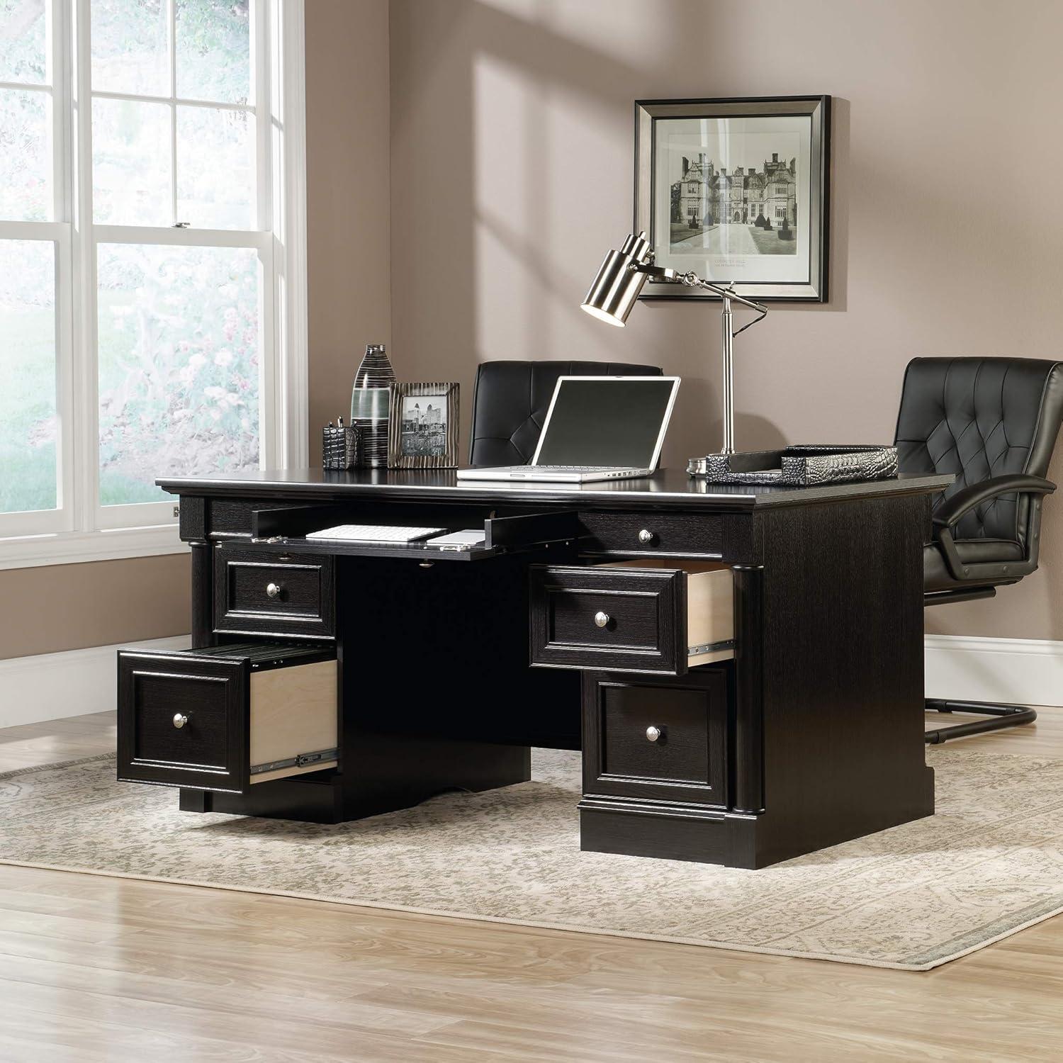 Wind Oak Executive Desk with Drawers and Power Outlet