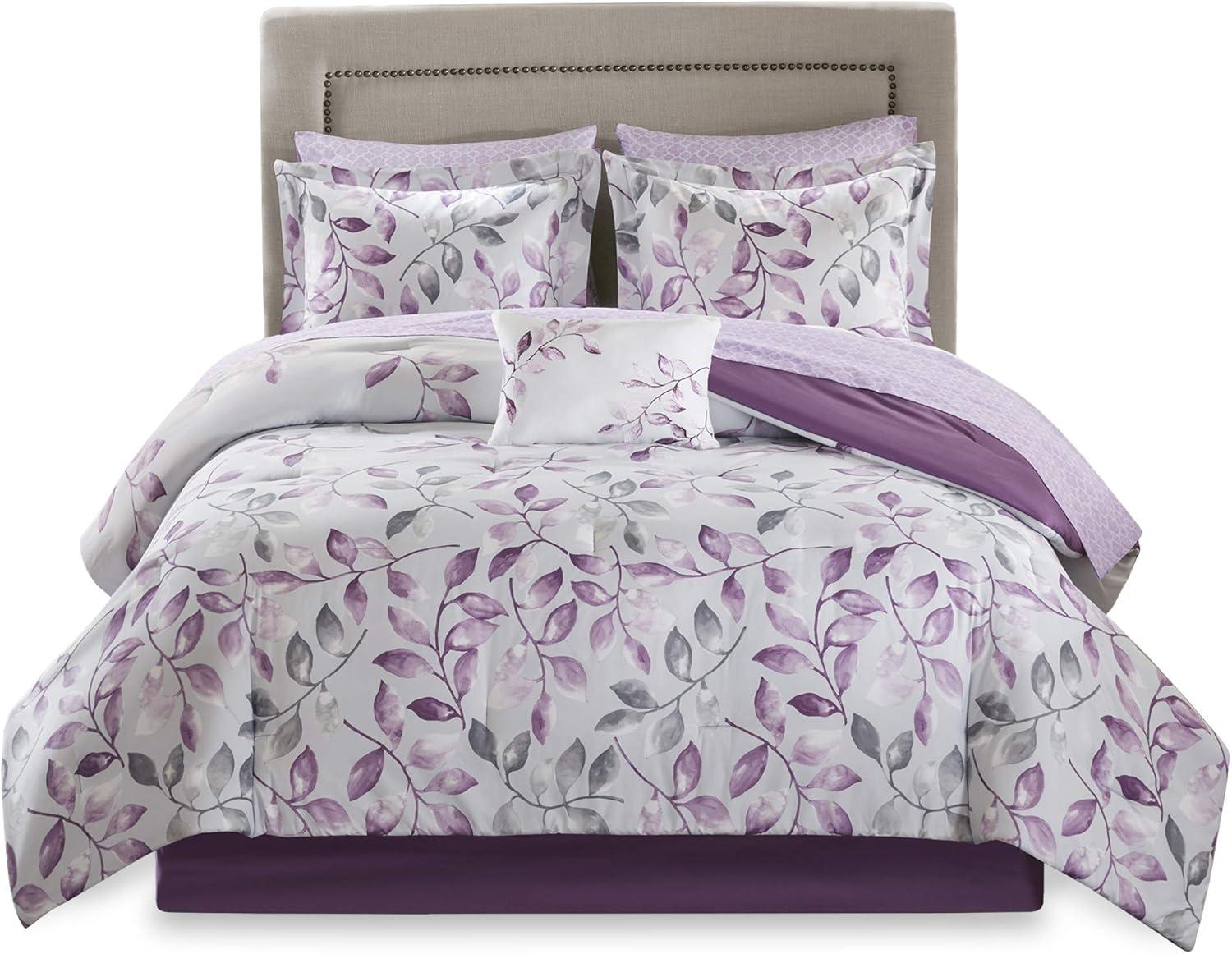 Lafael Purple/White Microfiber Reversible Traditional Comforter Set with Cotton Bed Sheets