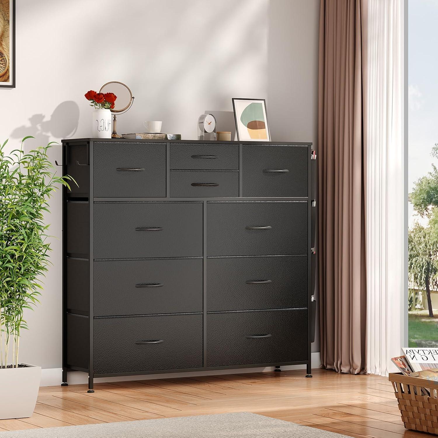 Sienna-Marie 10 - Drawer Dresser, Chest of Drawers for Bedroom with 4 Side Pockets and 2 Hooks