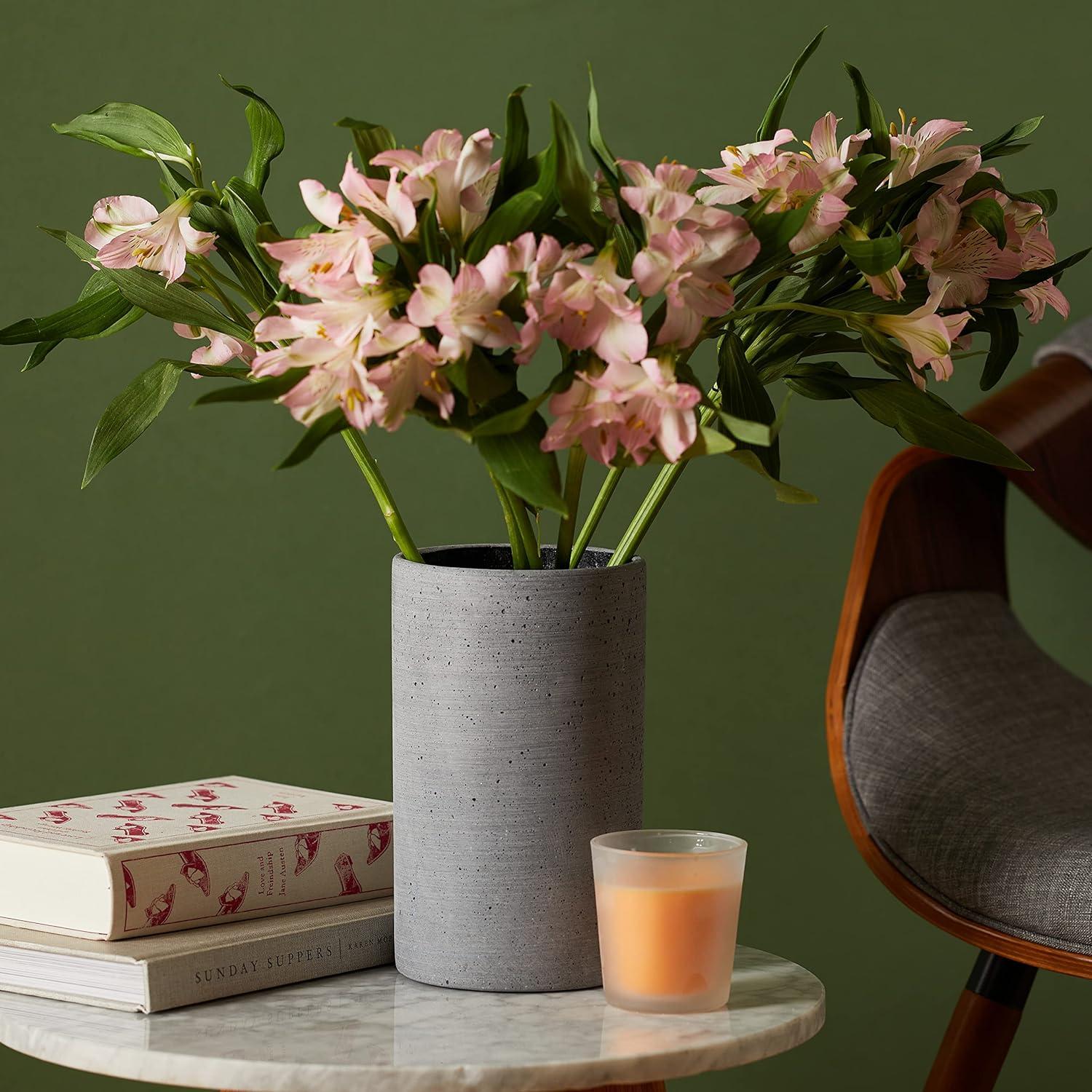 Elegant Bouquet Metal Table Vase in Dark Gray, Round Shape