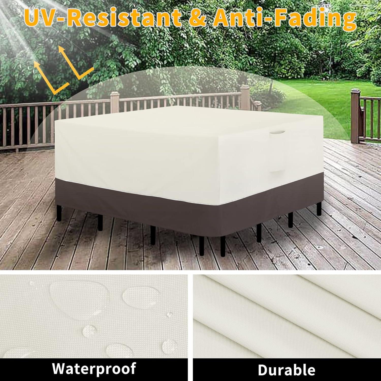 Arlmont & Co. Patio Furniture Cover 76"X76" Square Outdoor Table And Chair Set Covers Waterproof UV Resistant Outdoor Sectional Sofa Set Covers, Beige/Brown