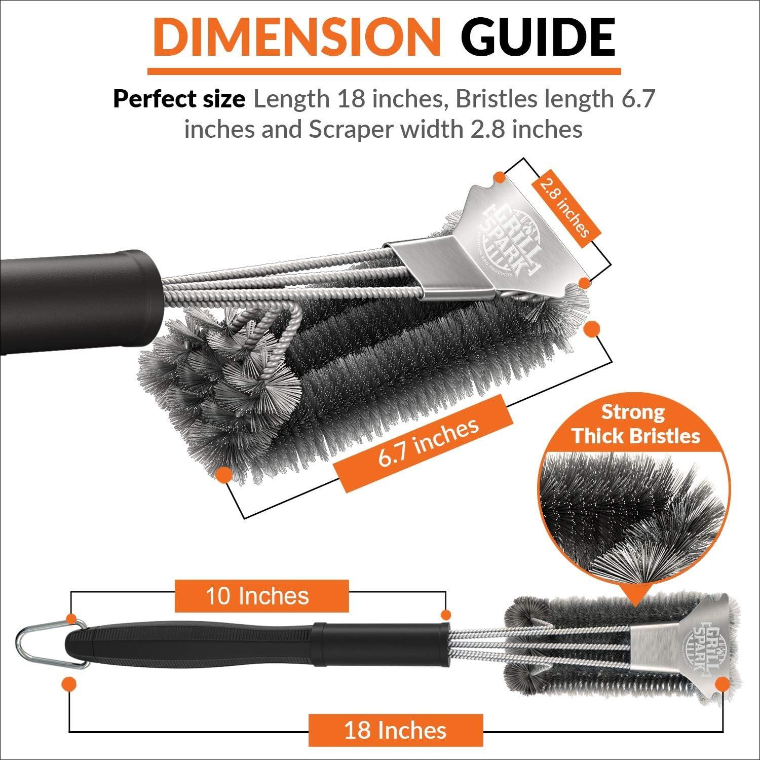 BBQ Grill Brush and Scraper 18" | Stainless Steel Cleaning Brush Accessories | Best for Weber Gas, Charcoal, Porcelain, Cast Iron, All Grilling Grates
