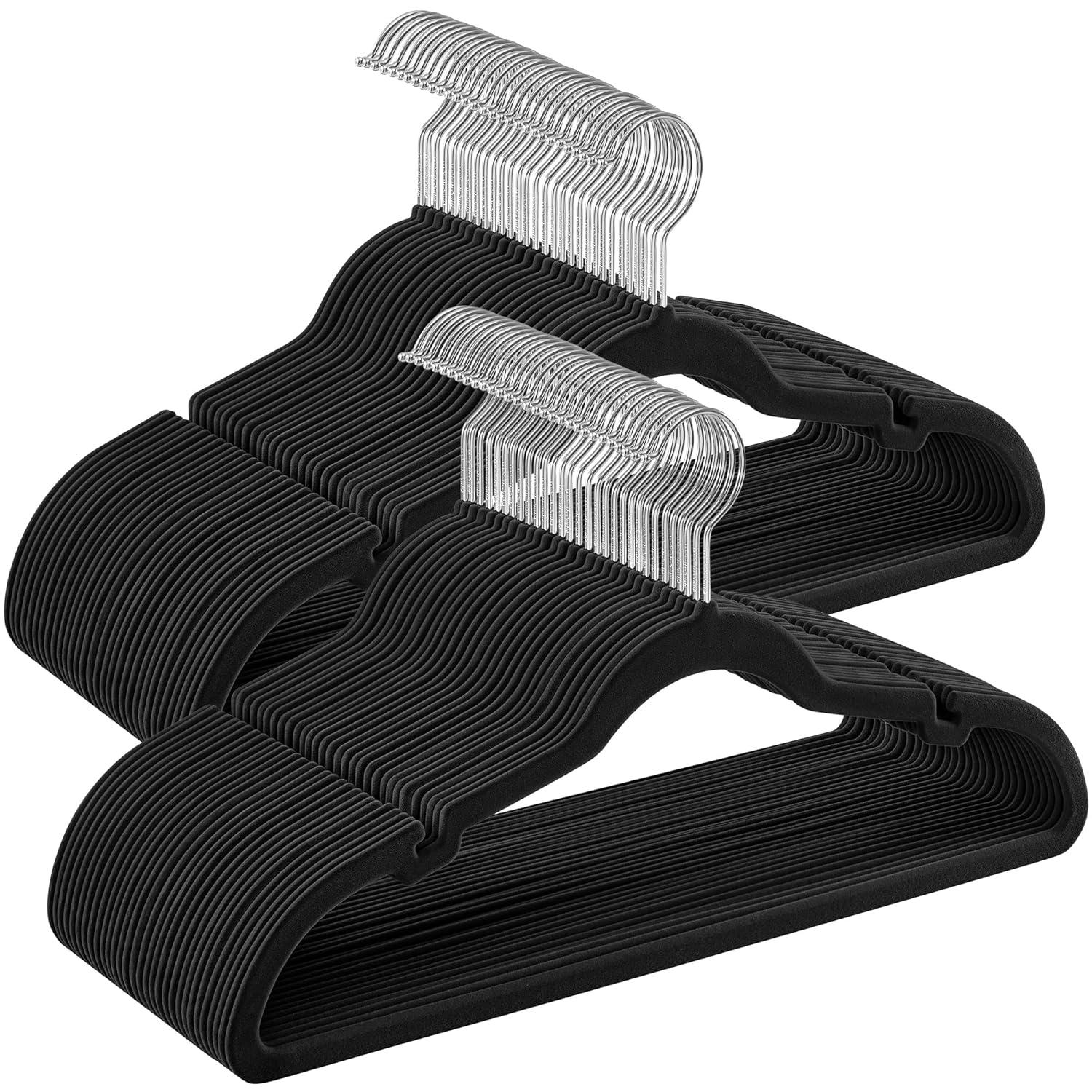 SONGMICS Velvet Hangers 30 Pack, Non-Slip Clothes Hangers, Suit Hangers with Shoulder Notches, Pants Bar, 360° Swivel Hook, Space-Saving, for Closet, Ink Black UCRF029B03