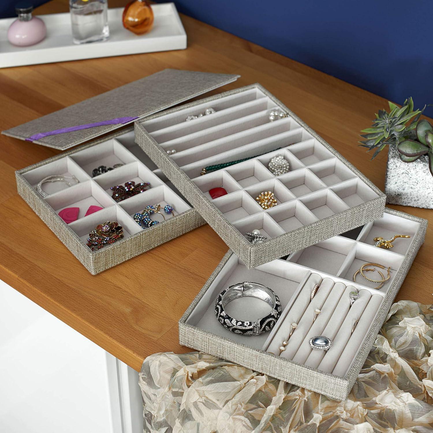 Household Essentials Stackable Jewelry Trays 3 Latte: Beige Polyester Drawer Organizer & Storage Trays, 8"x12"