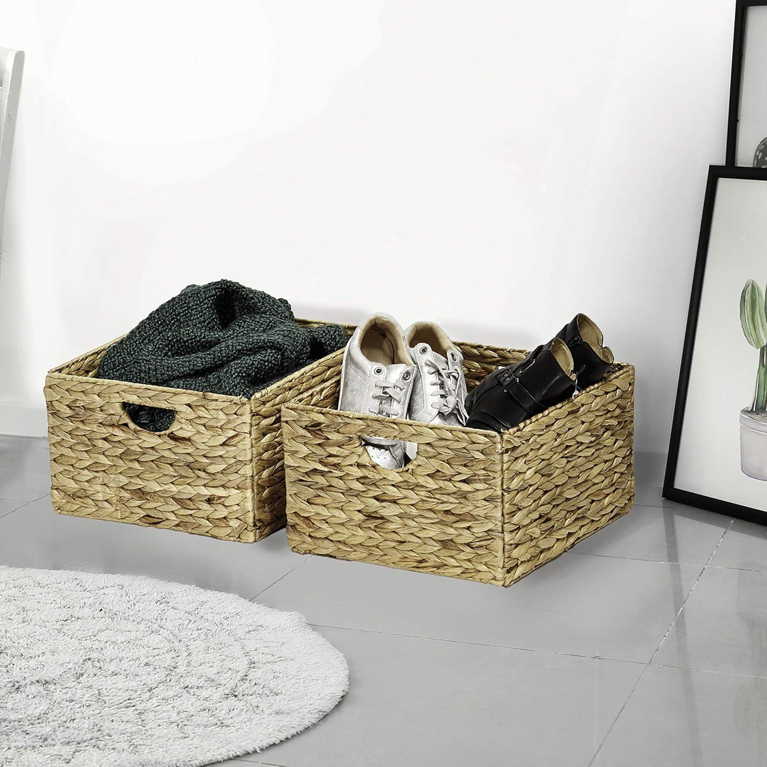 Seville Classics 13 in. x 8 in. Woven Hyacinth Storage Basket (2-Pack)-WEB168