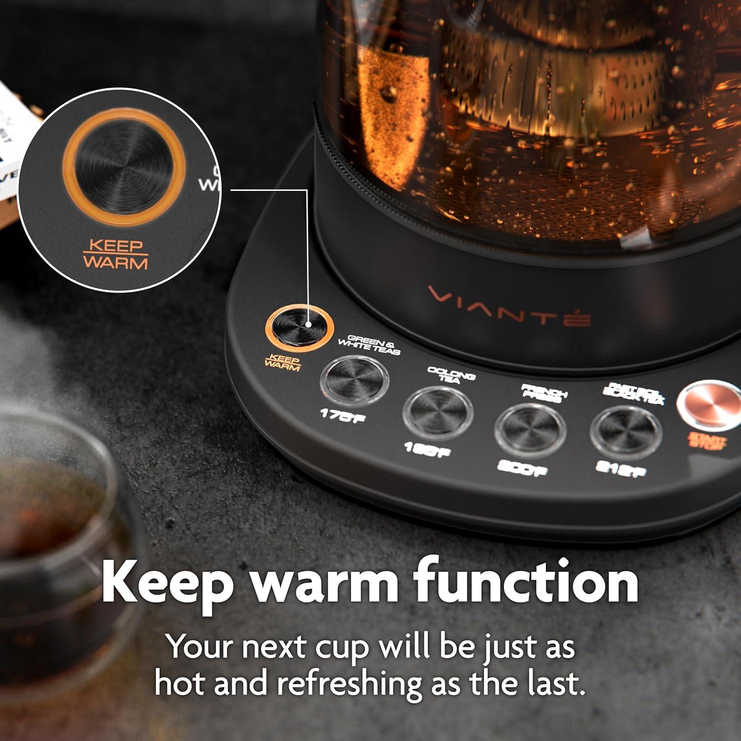 PENGFEI Viante Electric Kettle With Tea Infuser. Hot Tea Maker With Temperature Control And Automatic Shut Off. 1.5 Liter Capacity | Black Color
