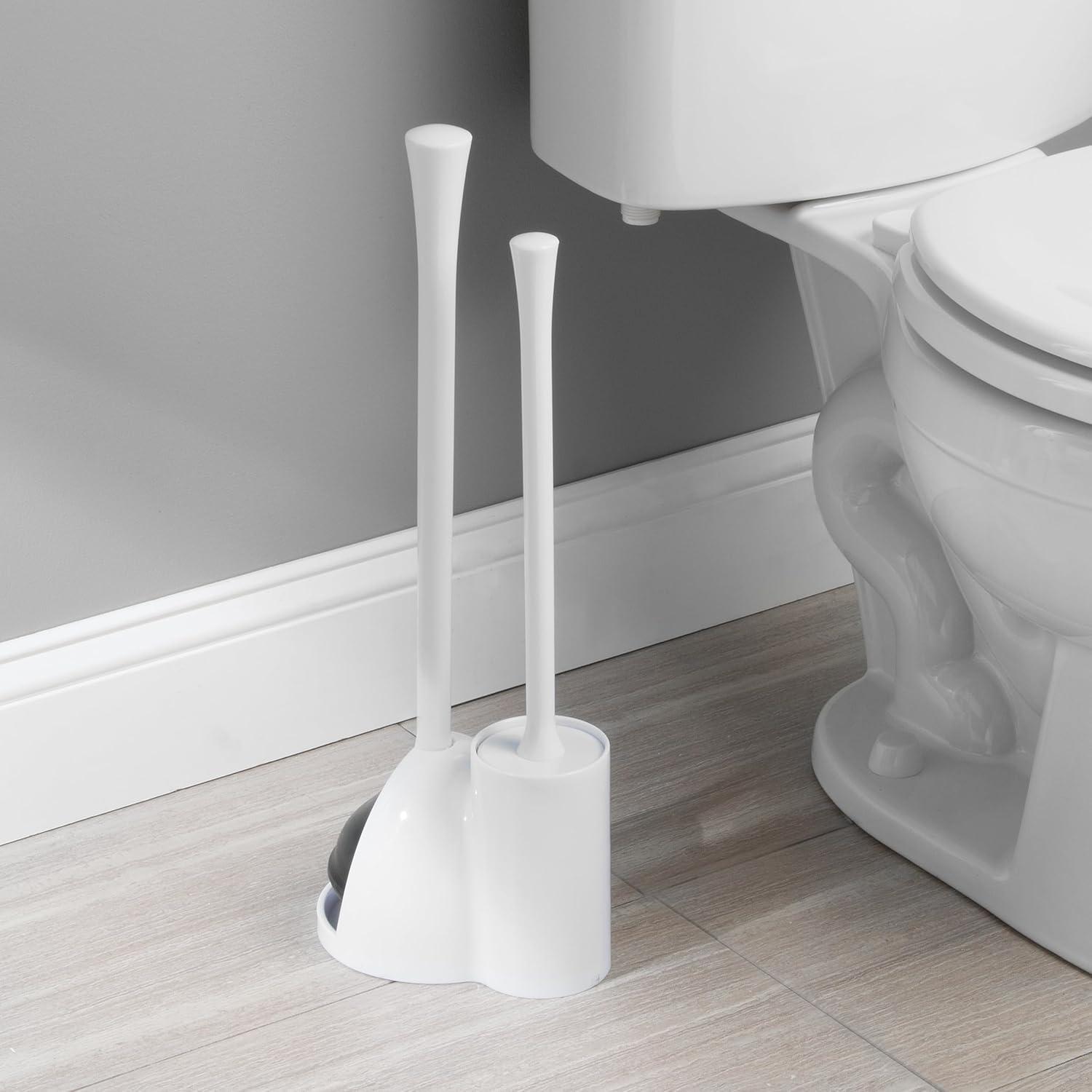 InterDesign Una Slim Toilet Bowl Brush and Plunger Set for Bathroom Storage, White