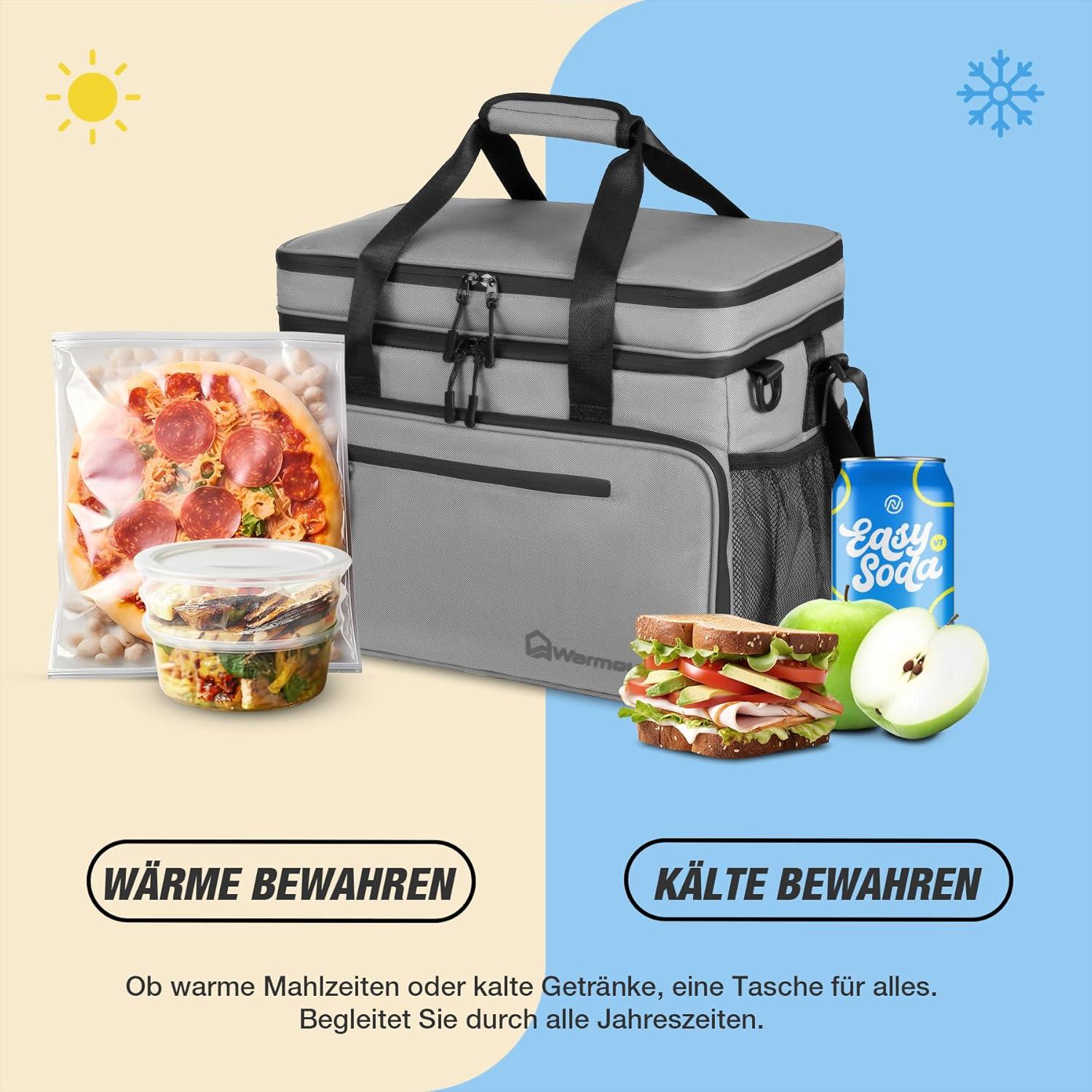 WARMOUNTS Soft Cooler Bag 48 Cans & Insulated Bag 2 in 1, w/ Insulating Cover, Upgraded Leakproof Camping Cooler Bag 2 Compartment for Camping Hiking Picnic Beach