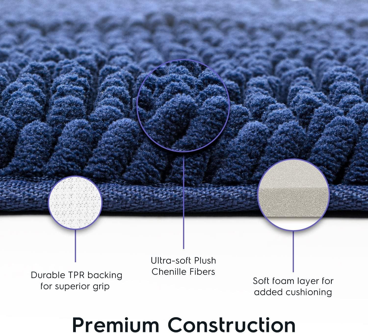 Tafts THIQQ Memory Foam Bathroom Rugs and Mats Sets, Ultra Soft Chenille Microfiber, Absorbent Non-Slip Machine Washable Shaggy Rugs, Bath Mat for Bathroom, Shower & Tub, Navy Blue