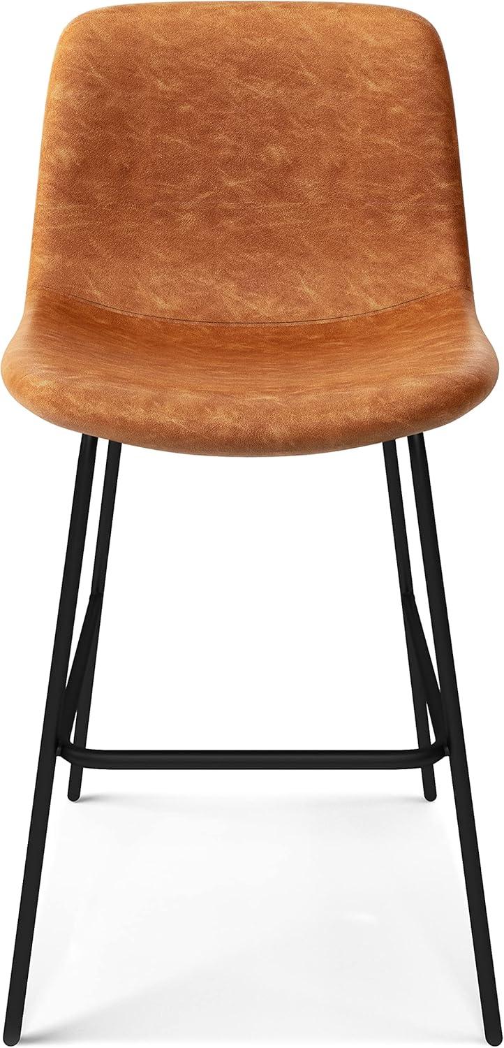 Jolie Contemporary Counter Height Stool (Set of 2) in Camel Brown Faux Leather