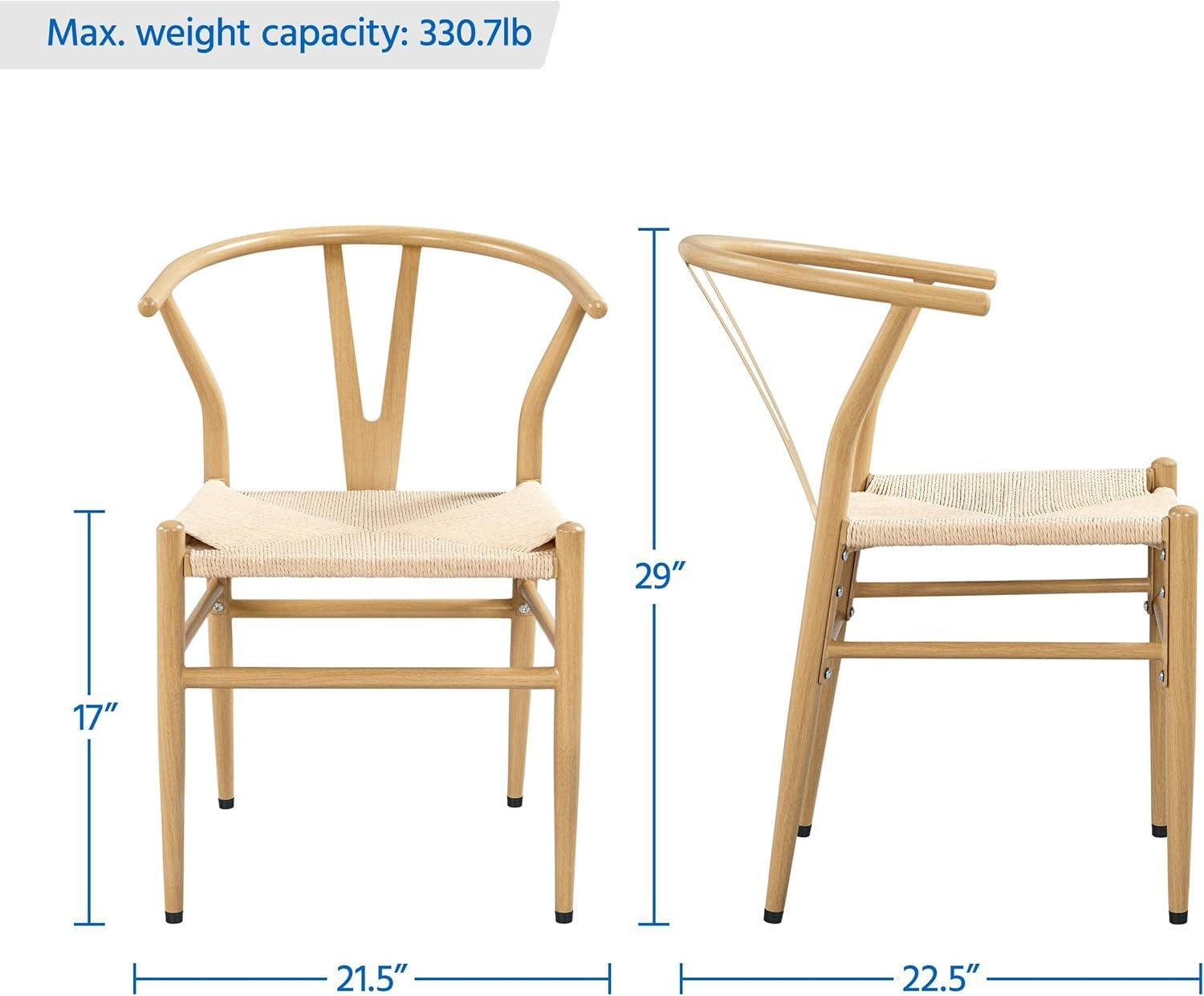 Natural Wood and Rattan Wishbone Arm Chair Set