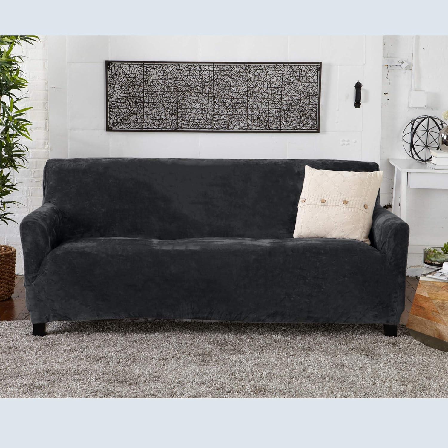Great Bay Home Stretch Velvet-Plush Washable Sofa Slipcover (Sofa XL, Wild Dove Grey)