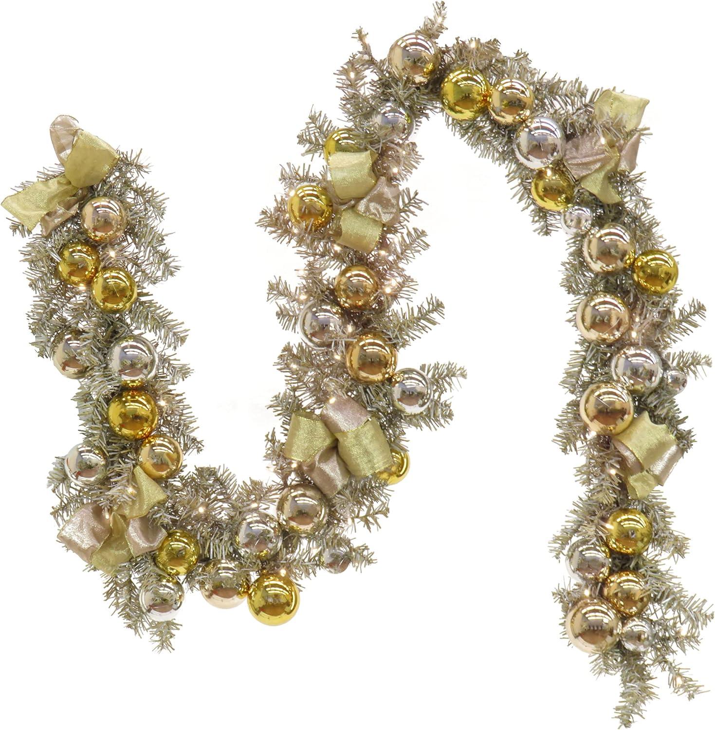 9' Prelit Gold Ornament Metallic Garland - National Tree Company