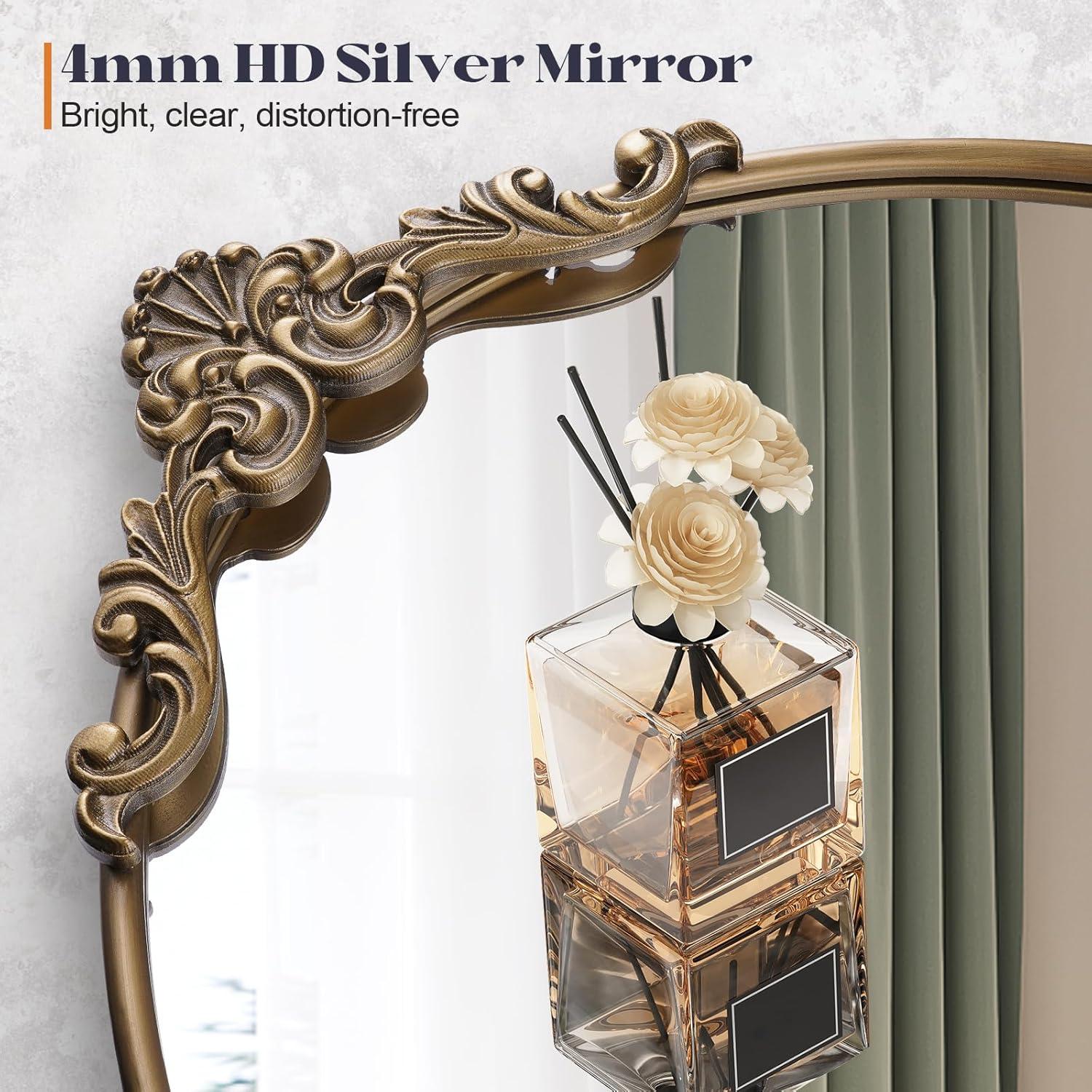 Kate & Laurel All Things Decor 24"x36" Arendahl Traditional Vertical Oval Wall Mirror Antique Gold: Ornate, No Assembly Required