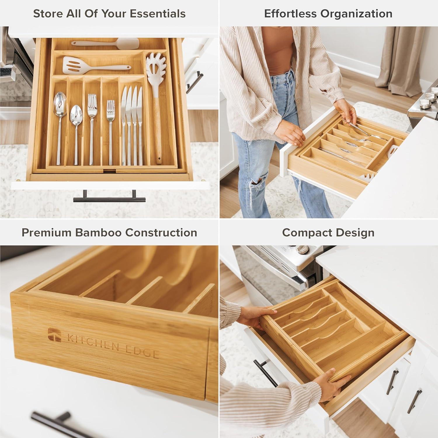 Premium Silverware, Flatware and Utensil Organizer for Kitchen Drawers, Expandable from 14 to 25 Inches Wide, 10 Compartments, 100% Bamboo Von 35 cm bis 63 cm Breite