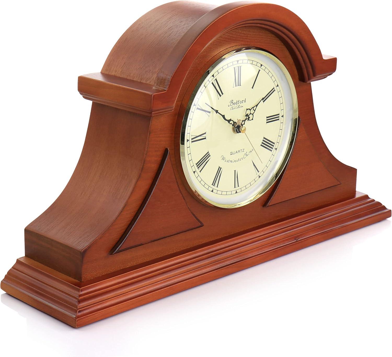 Bedford Clock Collection Mahogany Cherry Mantel Clock with Chimes