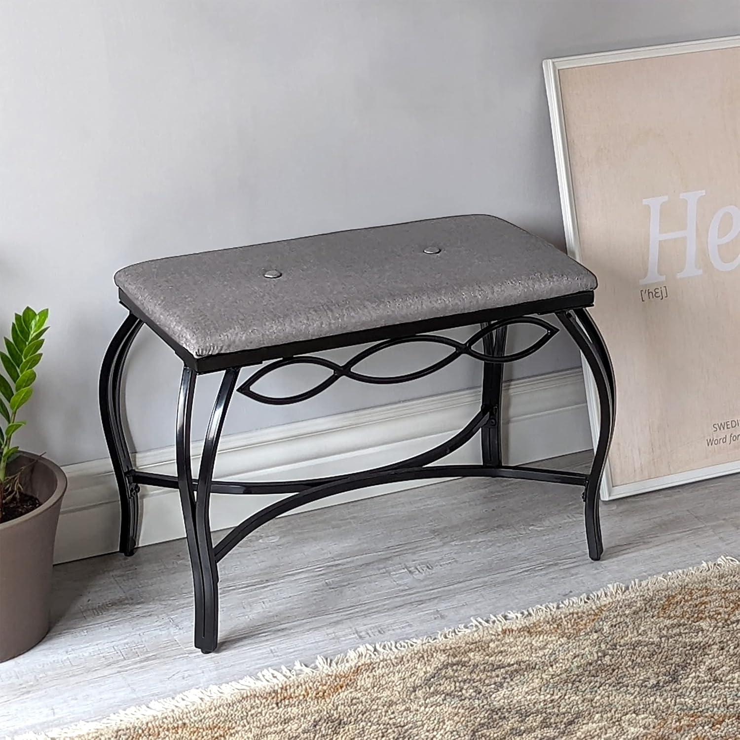 Mango Steam Vanity Seat for Makeup Room, Dressing Stool, Entryway Bench - Gray Shoe Bench