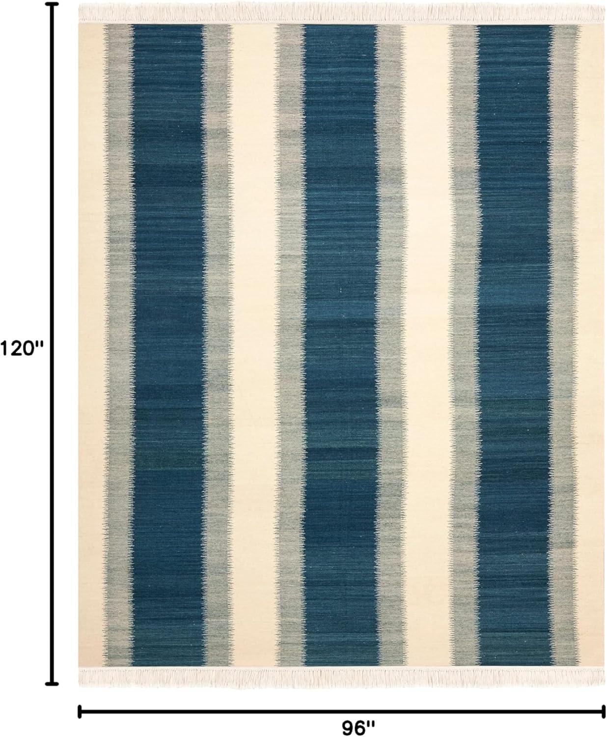 SAFAVIEH Kilim Colten Solid Striped Wool Area Rug, Blue/Ivory, 8' x 10'