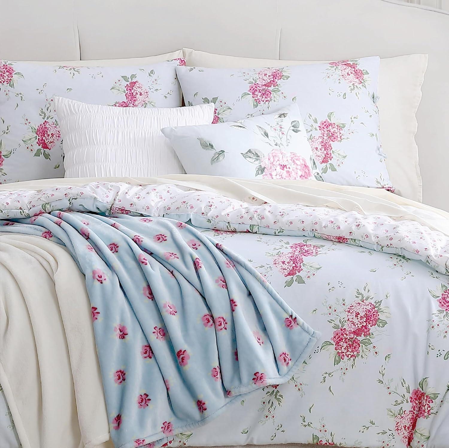 Chloe Blue Twin Reversible Cotton Floral Comforter Set