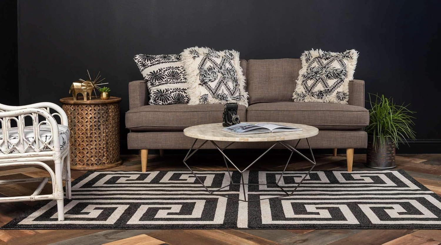 Unique Loom Athens Collection Area Rug - Greek Key (7' 1" x 10' Rectangle Black/Beige)