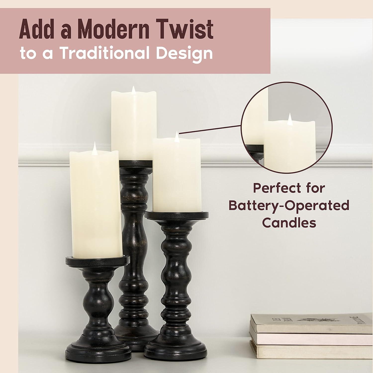 Black Wooden Tabletop Candlestick Set of 3