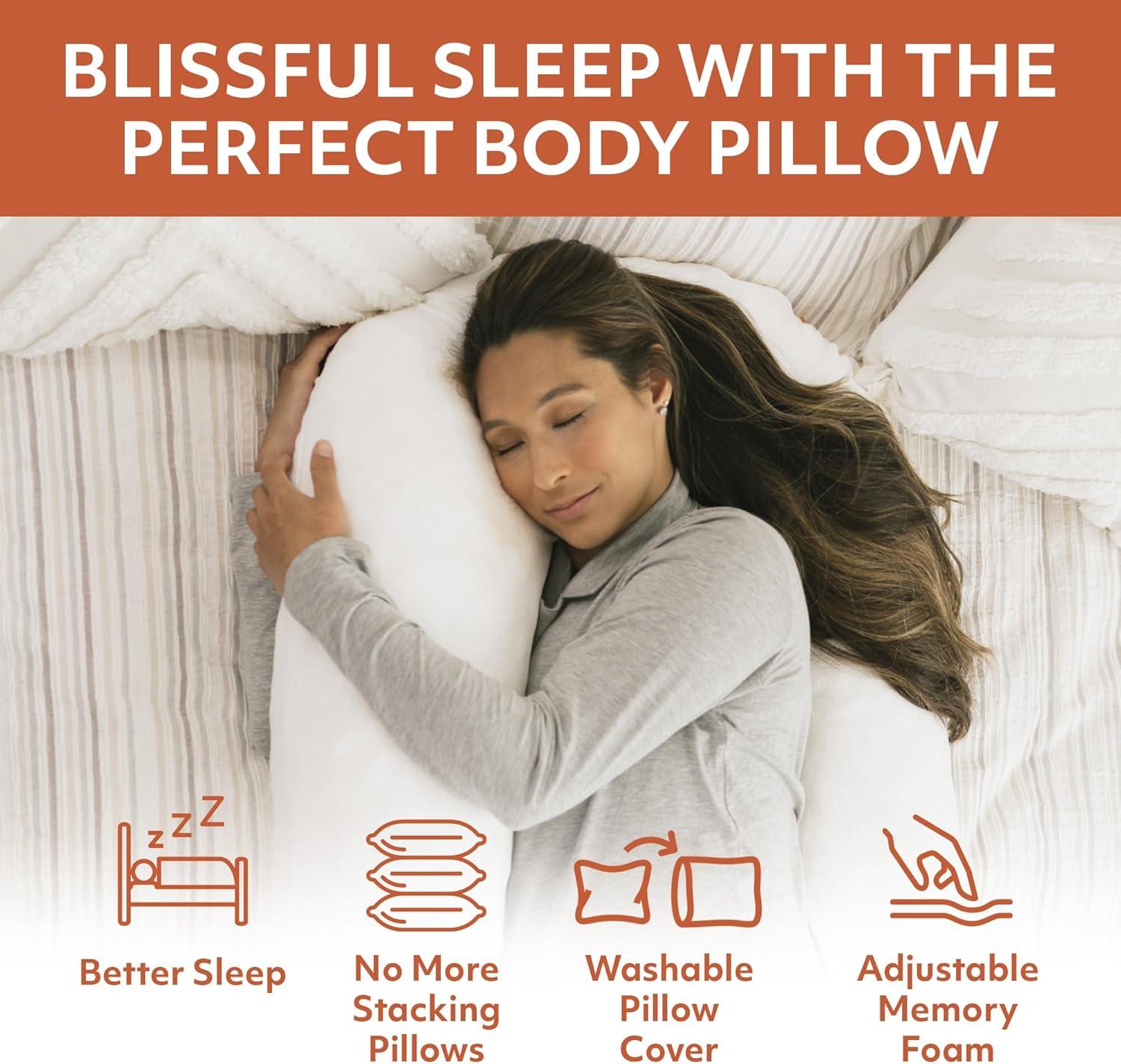 MedCline Therapeutic Full Body Pillow - Pillow for Side Sleepers - Shredded Memory Foam - Medium / Large - 5'2" & Above