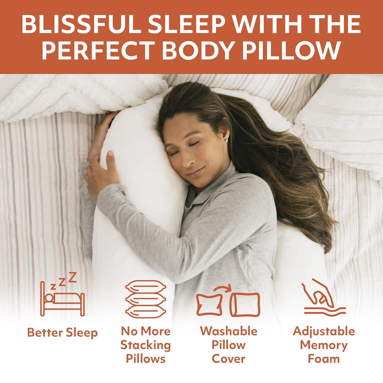 MedCline Therapeutic Full Body Pillow - Pillow for Side Sleepers - Shredded Memory Foam - Medium / Large - 5'2" & Above